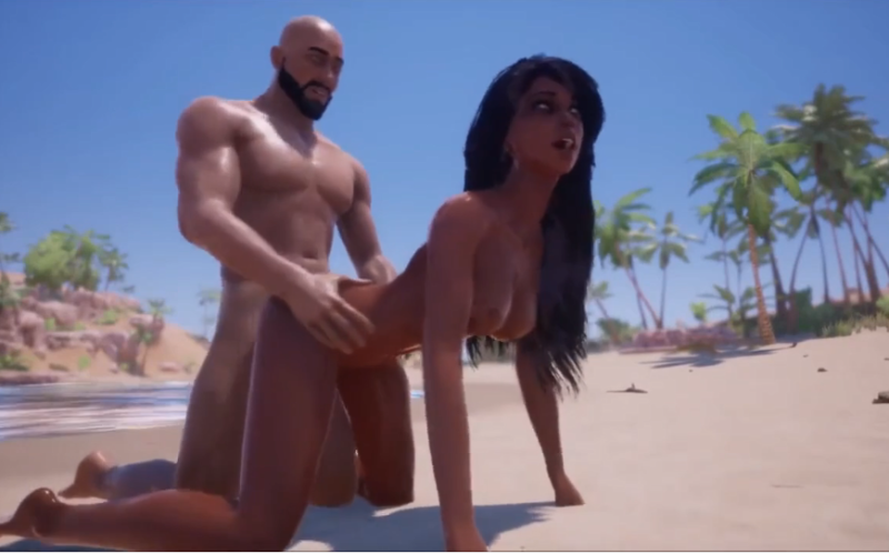  【3D】部落女王和酋长在无人的沙滩上激情SEX 